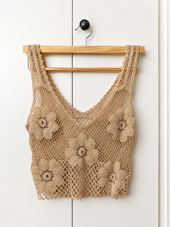 Free People Tops - Free People Crochet Floral Crop Tank Top - Beige